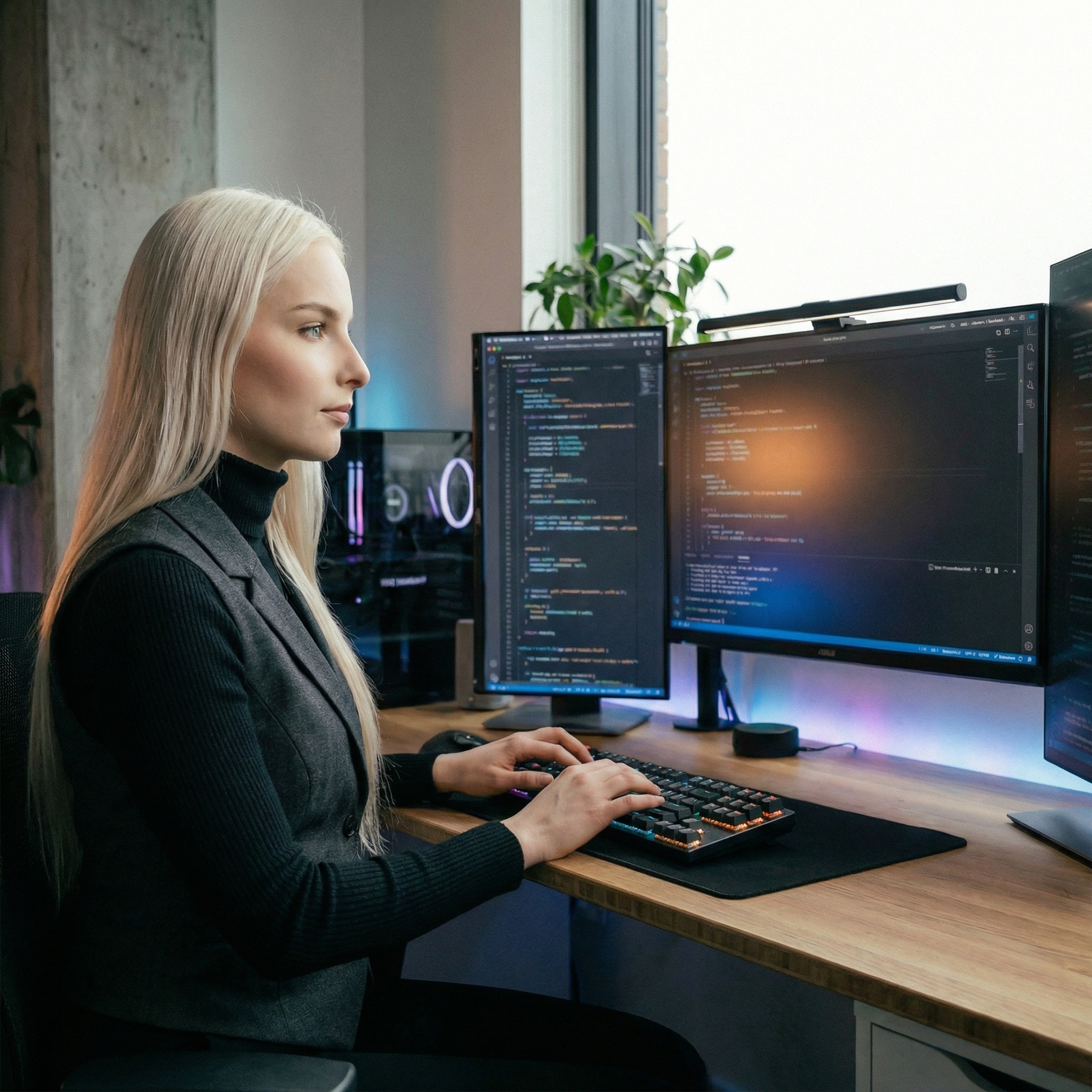 Professional work look at keyboard with vest