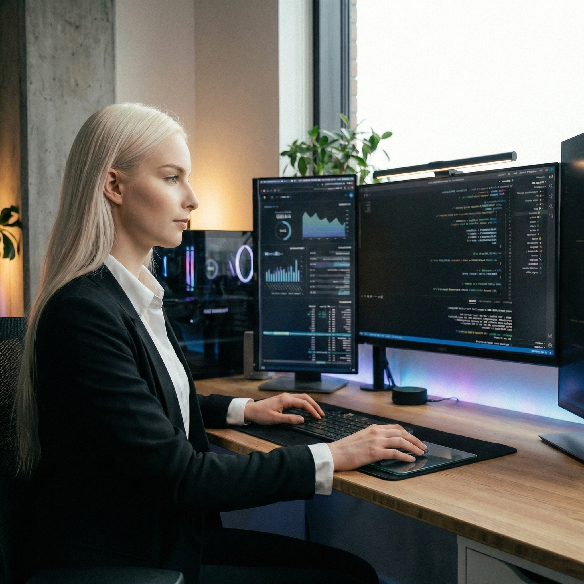 Professional work look at keyboard with jacket