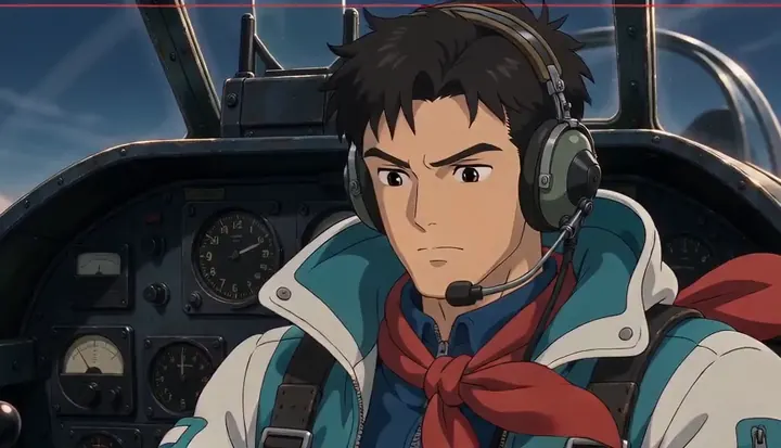 A pilot checks controls in the fighter cockpit. Sample 3 · frame 0180.