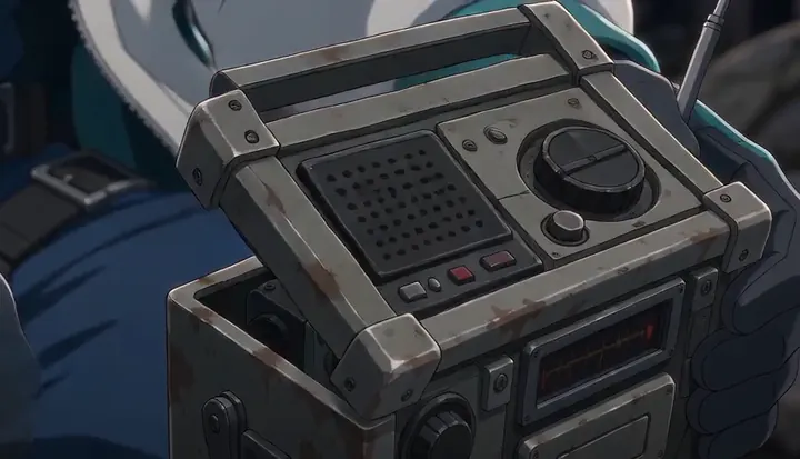 Gloved hands work a compact field radio. Sample 1 · frame 0056.