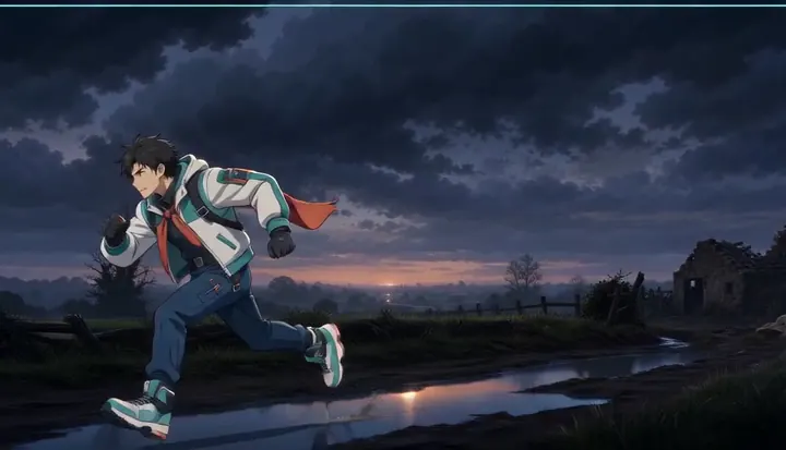 A runner splashes across open ground. Sample 1 · frame 0060.