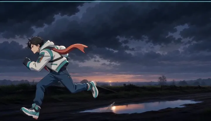 A runner splashes across open ground. Sample 3 · frame 0216.