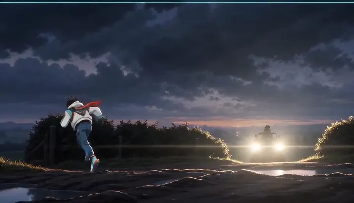 Headlights catch a runner in open ground. Sample 3 · frame 0192.