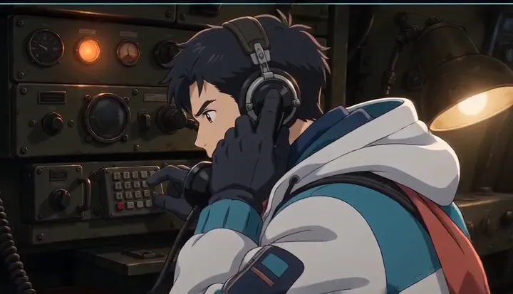 A headset-wearing crew member faces the driver. Sample 1 · frame 0086.