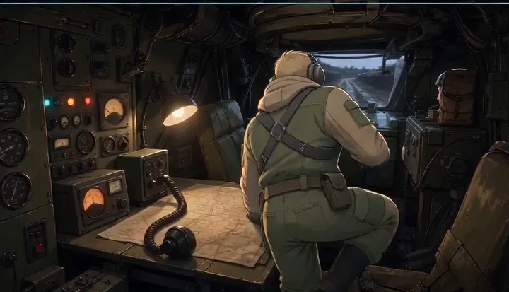A helmeted crew member turns toward the open hatch. Sample 2 · frame 0088.
