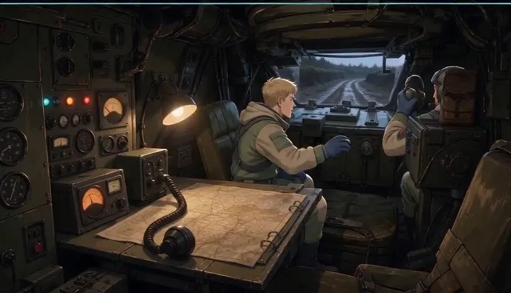 A helmeted crew member turns toward the open hatch. Sample 3 · frame 0180.
