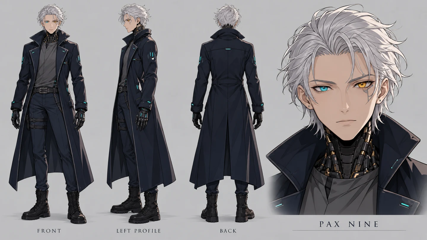 Pax Nine front, side and rear views with a face detail.