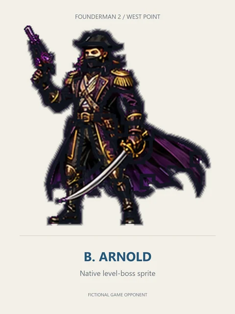 B. ARNOLD as the illustrated armored boss assigned to WEST POINT in Founderman 2.