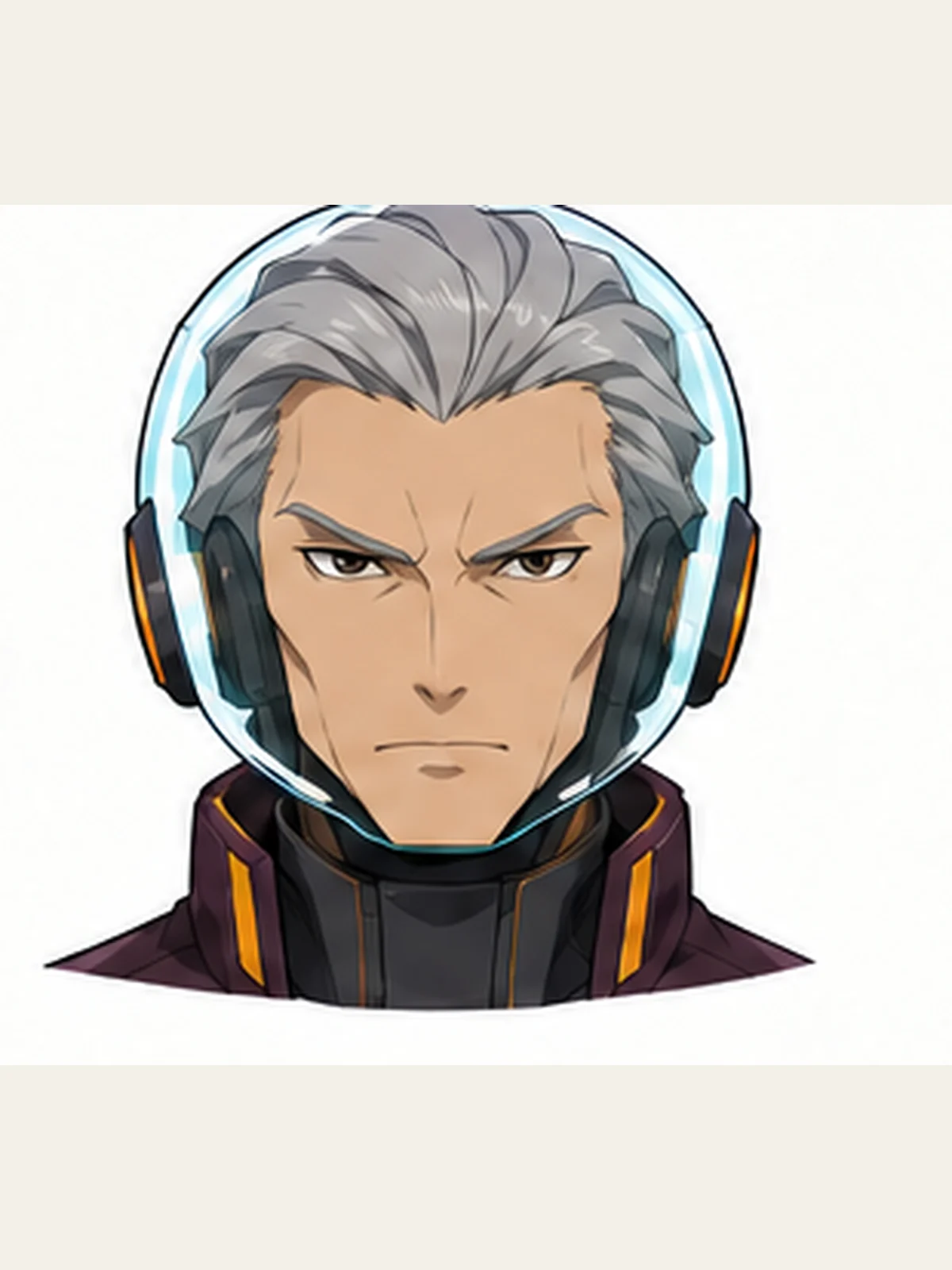 Dr. Oren Krail has swept gray hair, a clear visor and a high dark collar with plum and amber trim.