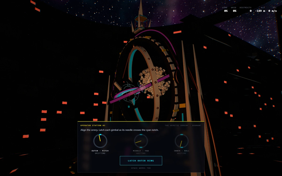 Operator Station 03: the three-ring alignment controls in Apostate Engine III.