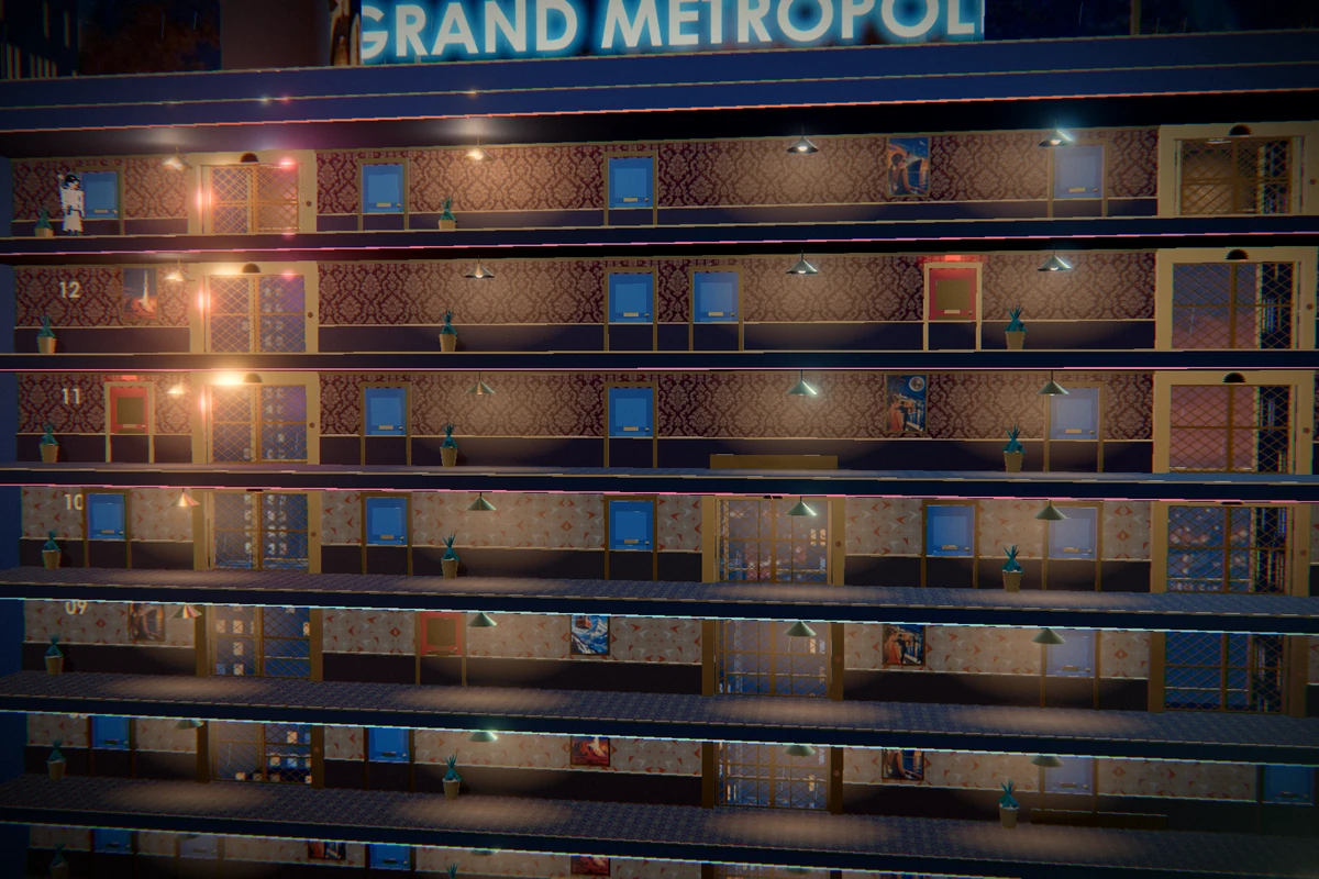 The Grand Metropole’s upper floors and elevator banks.