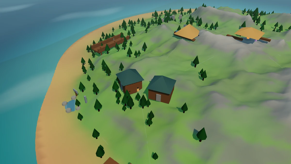 Harbor Huts in the Island V2 landscape.