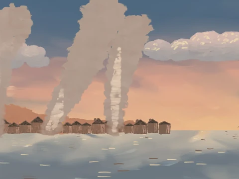 The painted panorama used behind Breed's Hill.