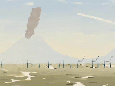 The painted panorama used behind Dinosaur Dash.
