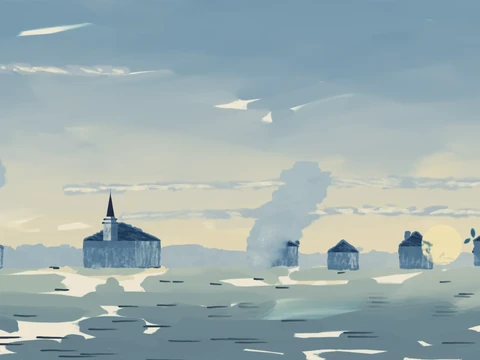 The painted panorama used behind Lexington Green at Dawn.