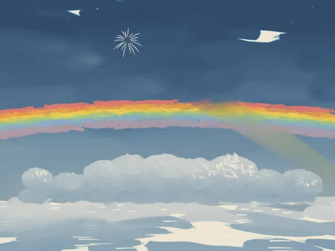 The painted panorama used behind Rainbow Road.