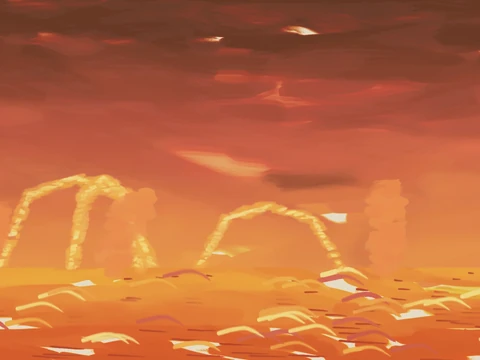 The painted panorama used behind The Sun.