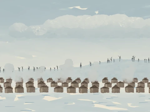 The painted panorama used behind Valley Forge.