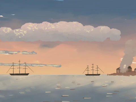 The painted panorama used behind Yorktown.