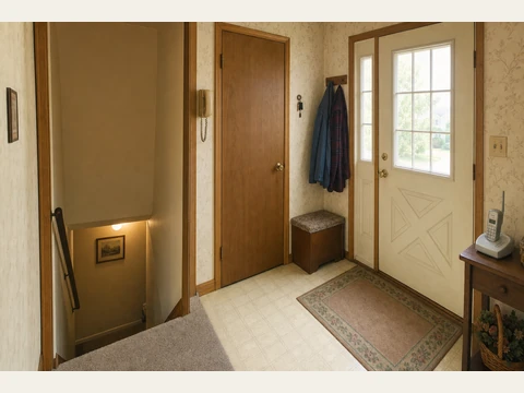 The front hall above the basement stairs.