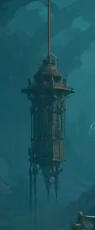 The cage-shaped sentinel suspended above the archive landing.