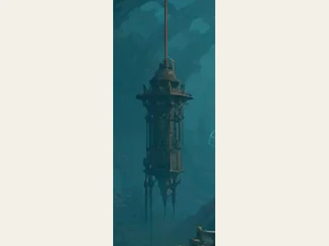 The cage-shaped sentinel suspended above the archive landing.