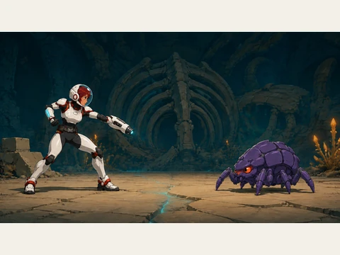 The crawler encounter on the fossil cavern floor.