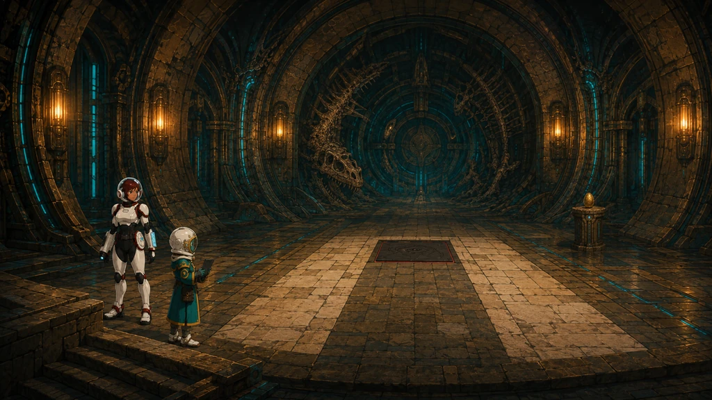 The ribbed vault and the pale path around its central trap.