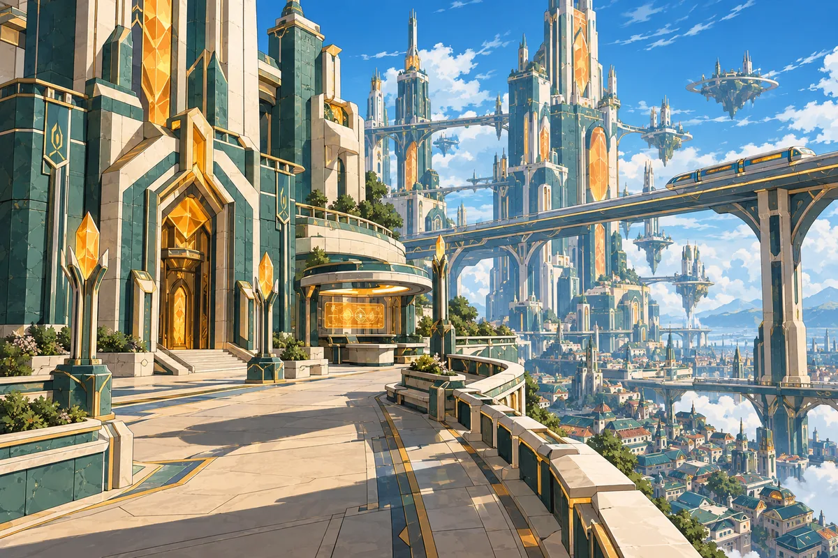 The city’s towers, streets and raised skyways.
