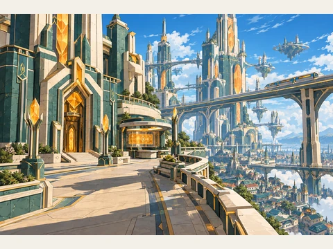 The city’s towers, streets and raised skyways.