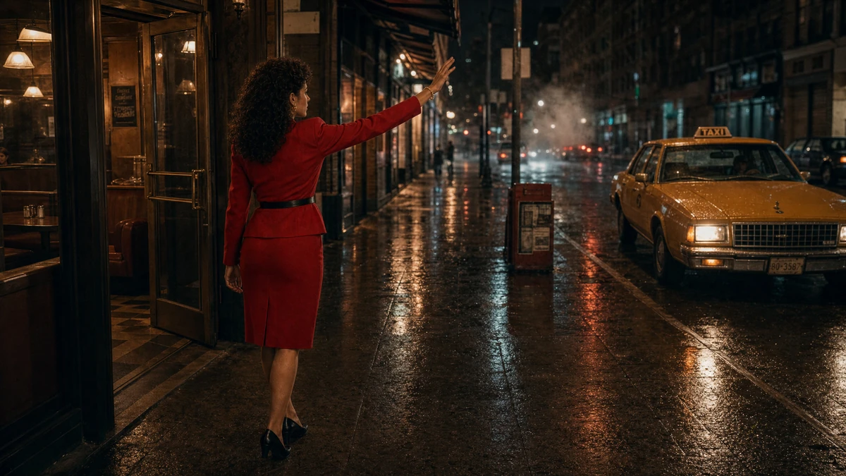 Mara Vasquez hails a taxi from the wet sidewalk outside the café.
