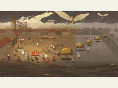 The Varnish Descends, an original Relay Zero II cut-scene painting.