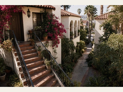 The exterior stairs outside Vivienne’s apartment.