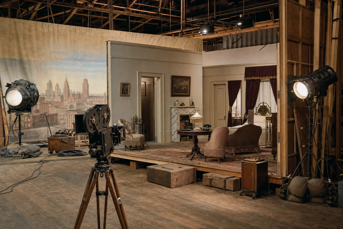 The full-color soundstage behind the apartment illusion.