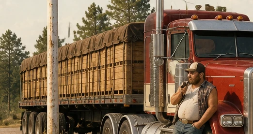 The peach crates loaded on the truck at the roadside stop.