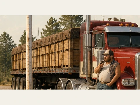 The peach crates loaded on the truck at the roadside stop.
