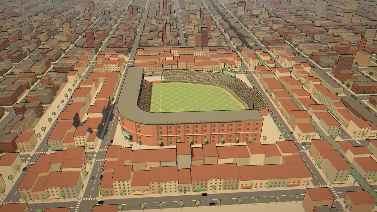 Wrigley Field diamond, stands and scoreboard in the existing 1937 scene.
