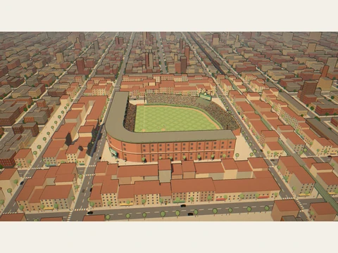 Wrigley Field diamond, stands and scoreboard in the existing 1937 scene.