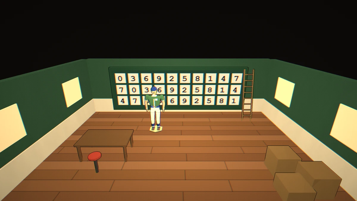 A closer view of the people and furnishings in Scoreboard Crew.