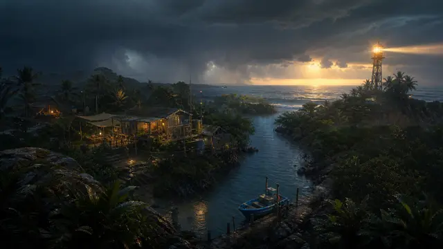 Storm clouds gather above the Island V3 field station.