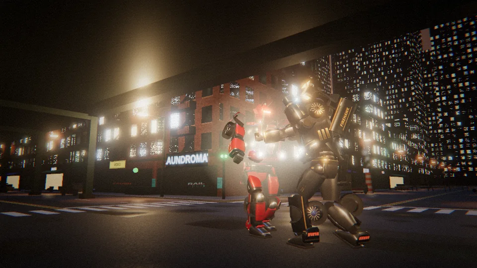 Firehawk lands a heavy punch on Redline, throwing sparks under the elevated tracks.