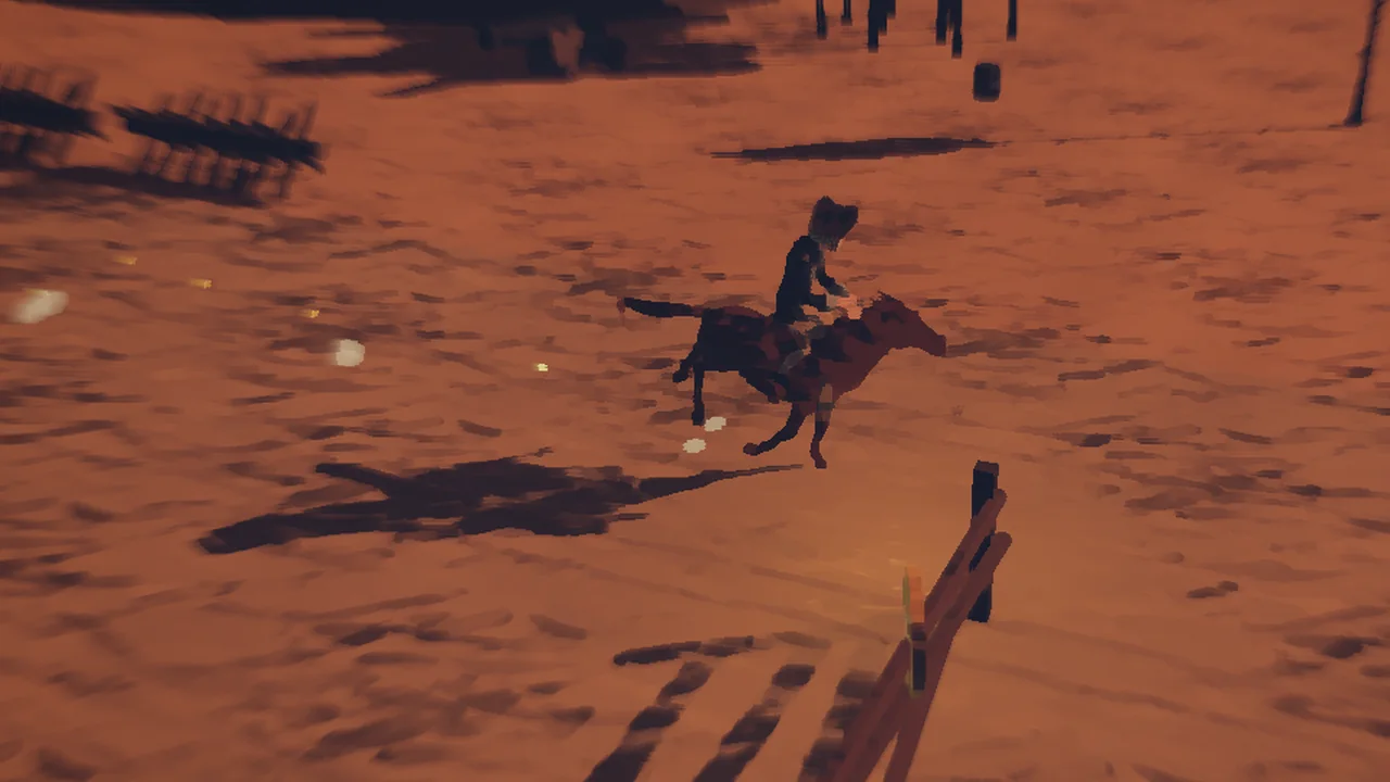 A high crane shot over Breed's Hill: Revere gallops across red earth past rail fences, with long shadows from the fires.
