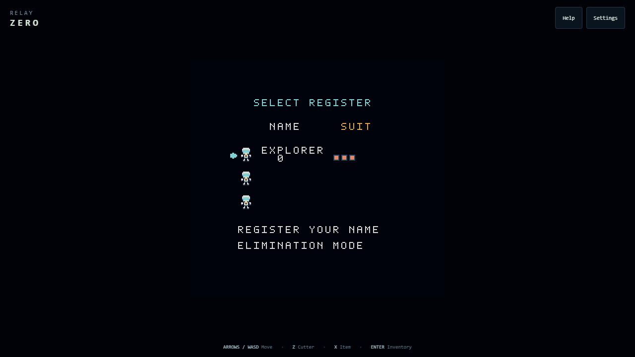 Relay Zero's save selection screen with an EXPLORER profile and three save slots.