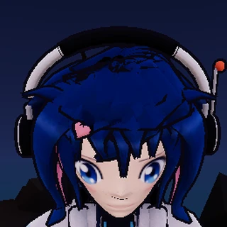 Rosie, a young woman with blue hair, a headset with an antenna, and big blue eyes.
