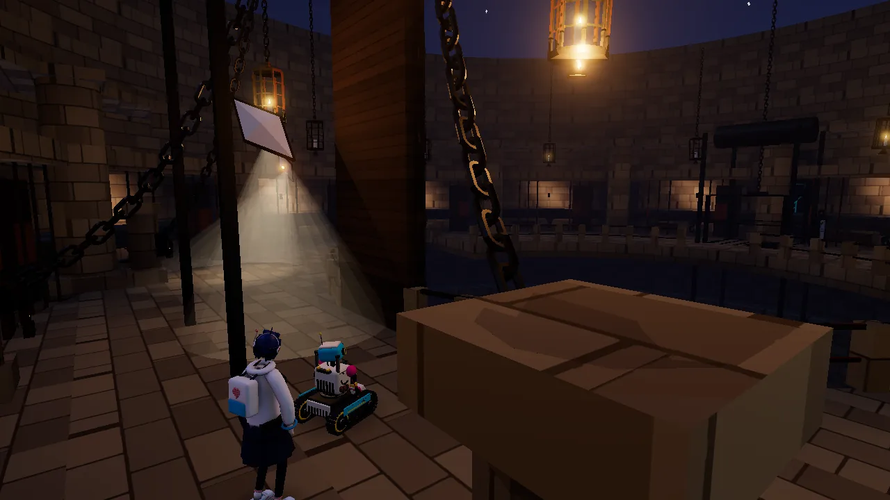 The ring of the Cell Block, its cells lit by cage lanterns, a drone's searchlight sweeping the floor.