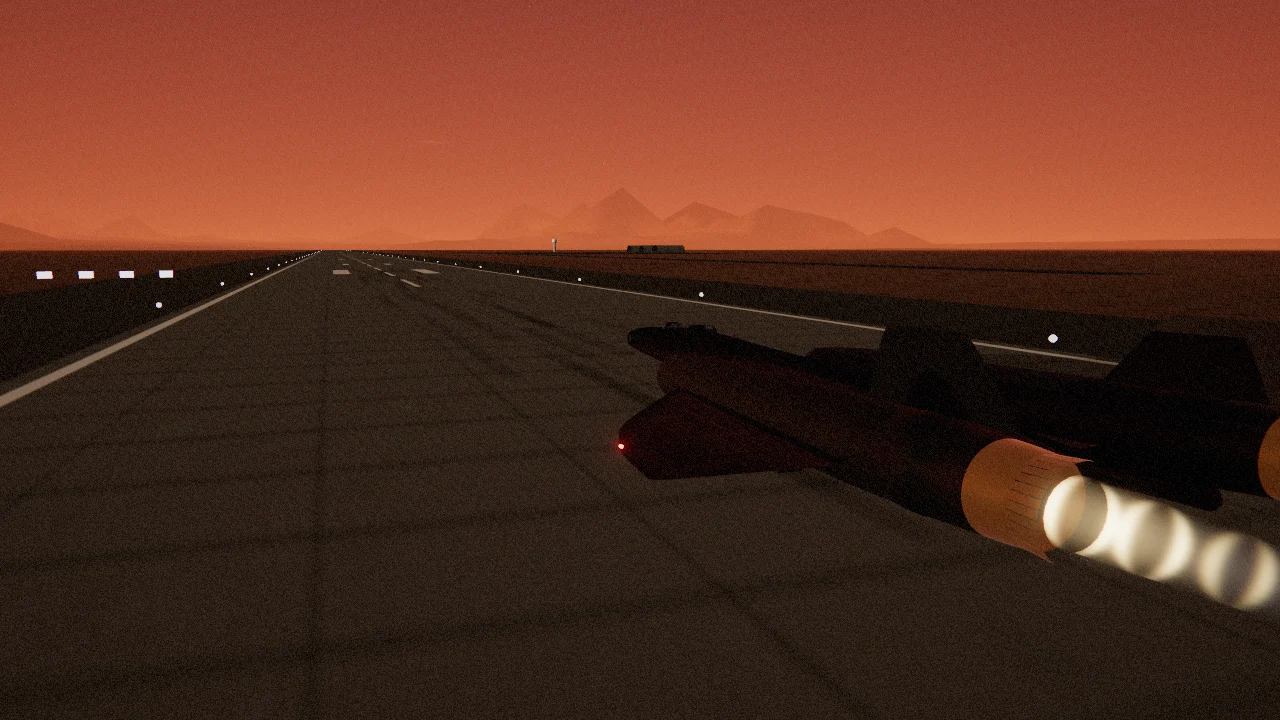 Afterburner flame and shock diamonds behind the Blackbird's ejector nozzle at dusk.