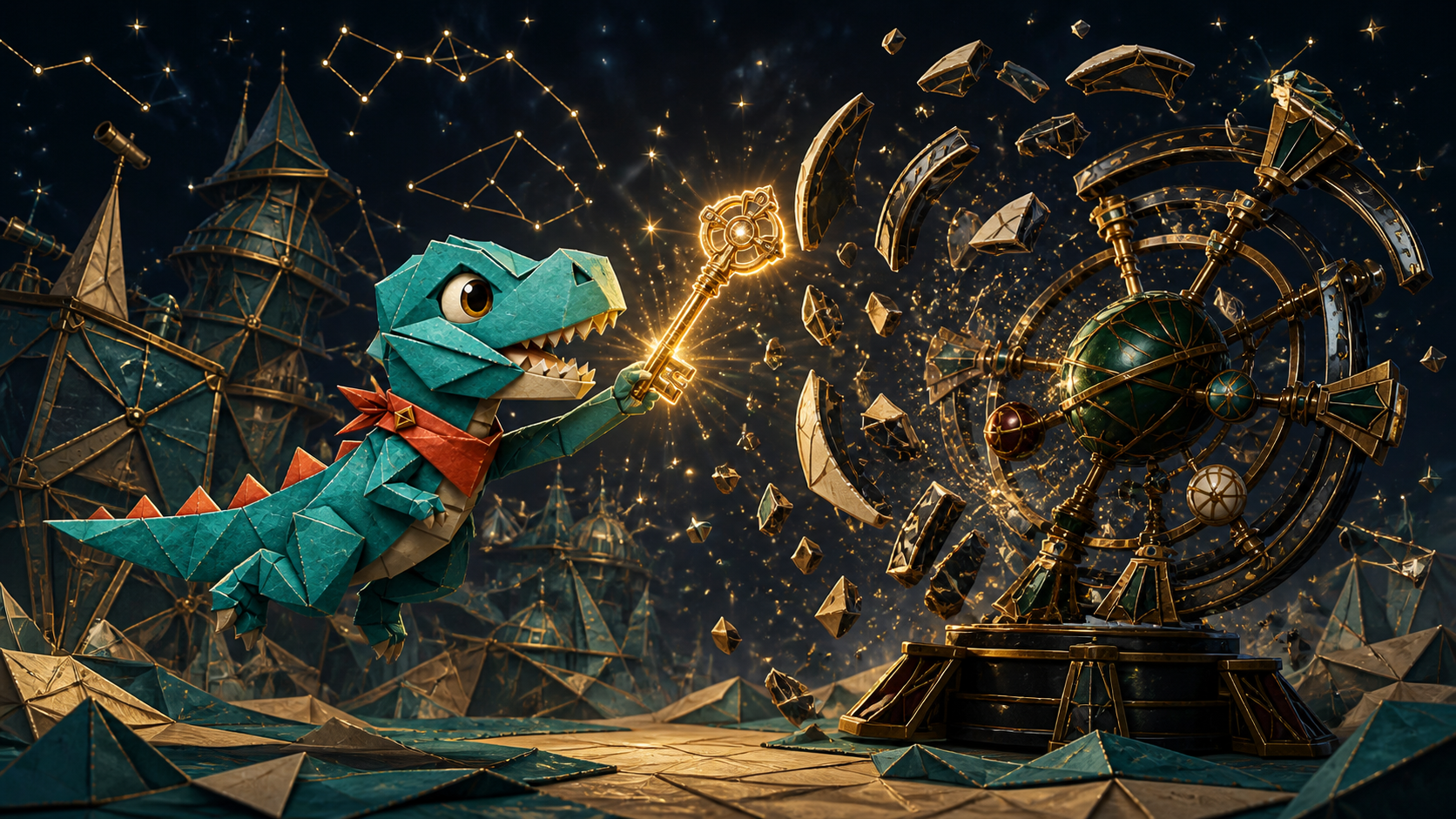 Pip catching the glowing Meridian Key as Star Wheel breaks apart.