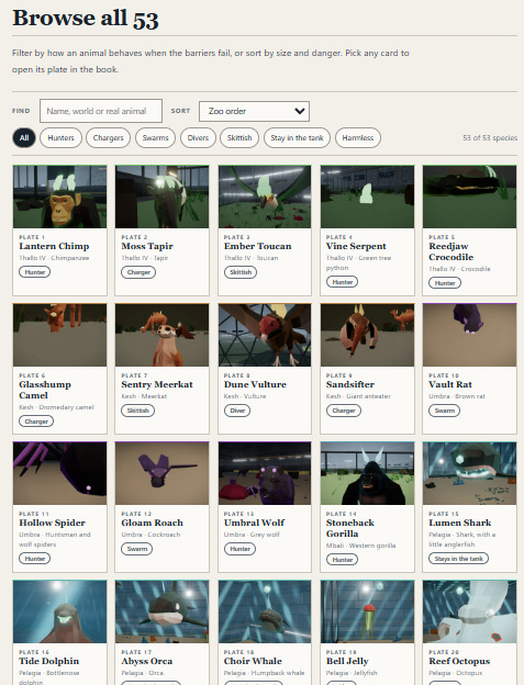 Gamelab’s Starlight Menagerie: The Encyclopedia image from the original Advisory Hour post.