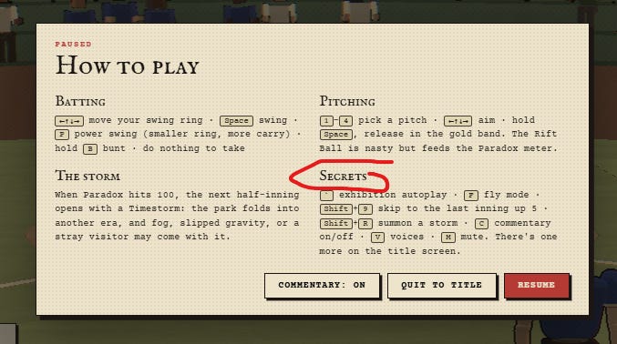 Gamelab: Timestorm Baseball II: Season of the Rift image from the original Advisory Hour post.
