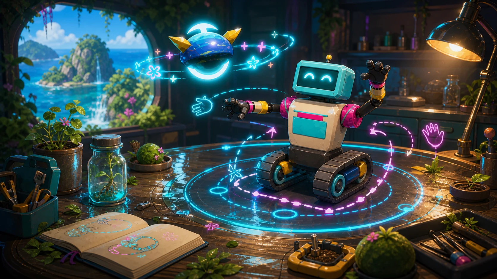 The Explorer Robot performs on the Robot Lab platform beside Mote.